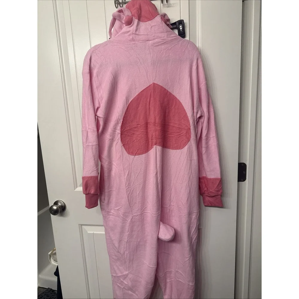 Adult Pink Hooded Fleece Pajamas Cosplay PJ's Costume Fullbody Suit Nwt Small